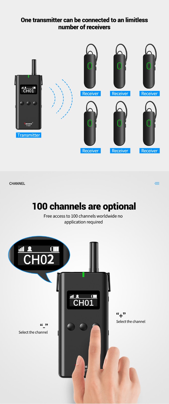 2.4G無線導游系統(tǒng)耳掛式接收器YT500